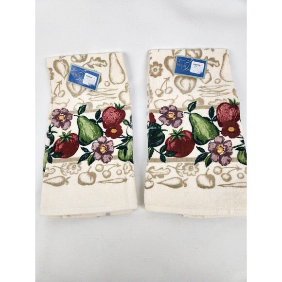 NWT Vintage Cecil Saydah Kitchen Towels Purple Flower Fruit Theme Pear Tomato - Picture 4 of 5